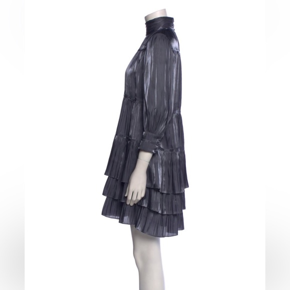 Cinq a Sept Farha Metallic Blue Long Sleeve Tiered Dress - Picture 3 of 3